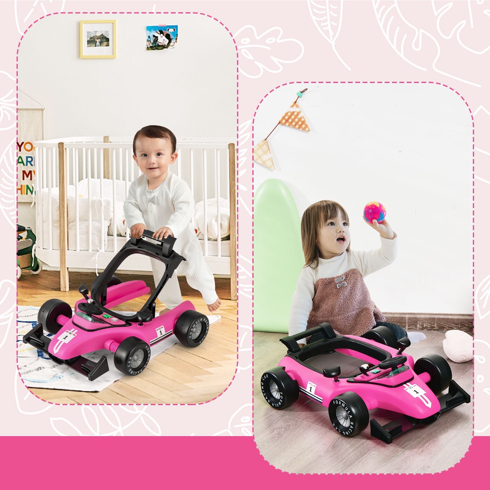 4-In-1 Baby Push Walker with Adjustable Height and Speed