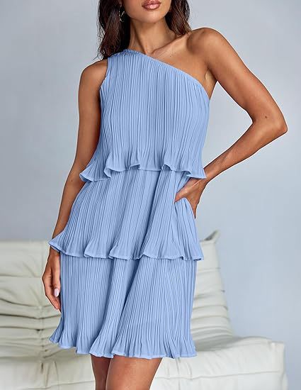 Casual Women's One Off-Shoulder Layered Stitching Hem Dress Simple Solid Color Dress Summer Street High Waist Comfortable Dresses
