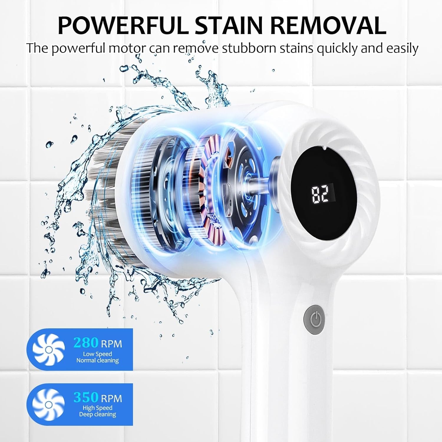 Electric Cleaning Brush Cordless, IPX7 Waterproof Electric Spin Scrubber with LED Display, 5 Replacement Heads, 2 Adjustable Speeds Bathroom Brush for Kitchen/Tile/Garden/Floor/Car