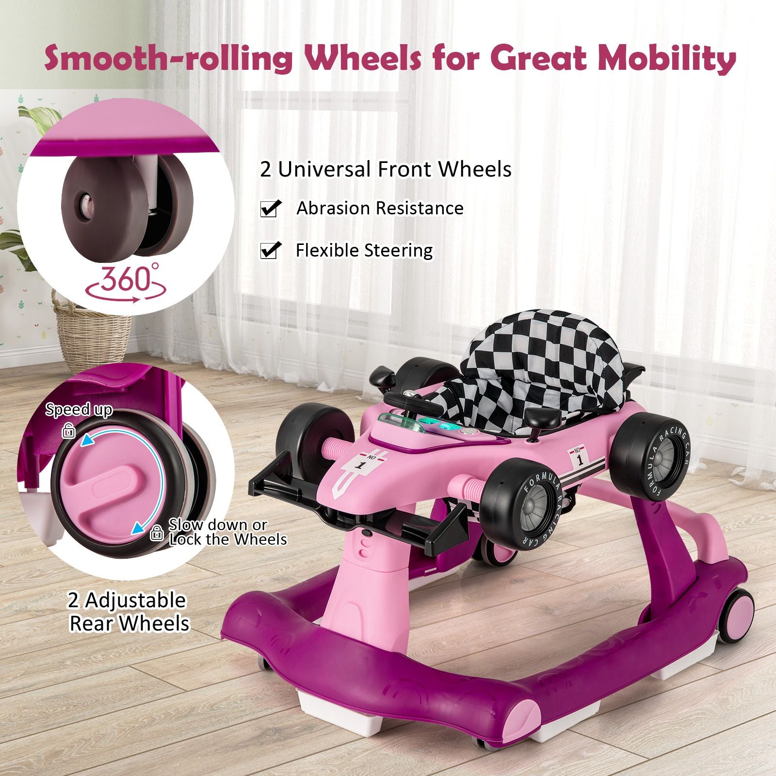 4-In-1 Baby Push Walker with Adjustable Height and Speed
