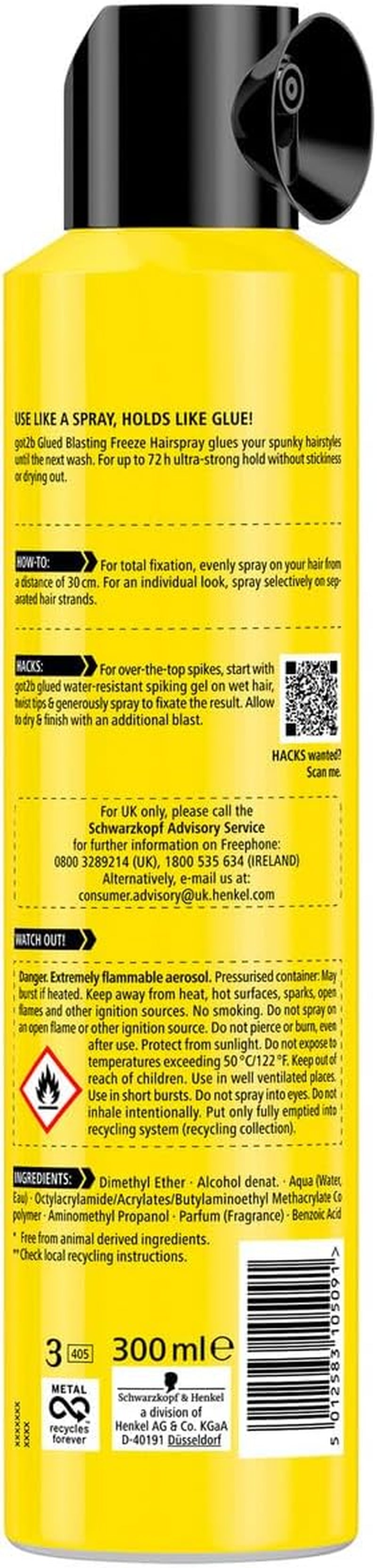 Glued Blasting Freeze Hairspray 300 Ml, Glued Hairspray for up to 72H Ultra Strong Hold, Hairspray , for Extreme Hairstyles, Vegan Formula