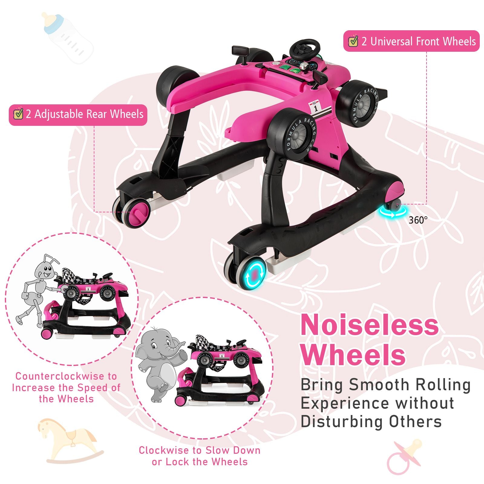 4-In-1 Baby Push Walker with Adjustable Height and Speed