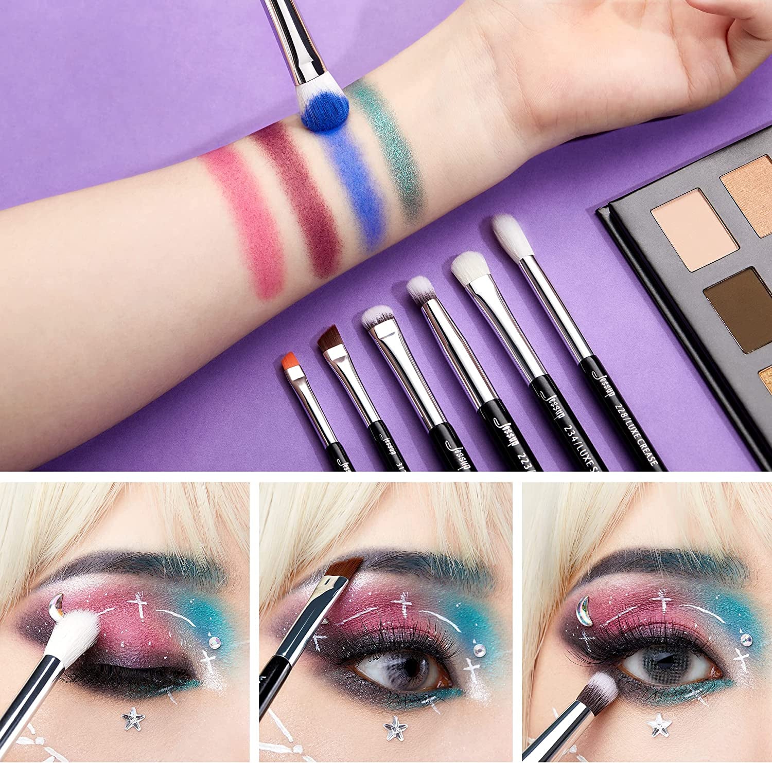 Eye Brushes 15Pcs Professional Makeup Brushes Make up Brush Set Cosmetics Tools Eye Liner Shader Wood Handle Natural-Synthetic Hair Black/Silver T177