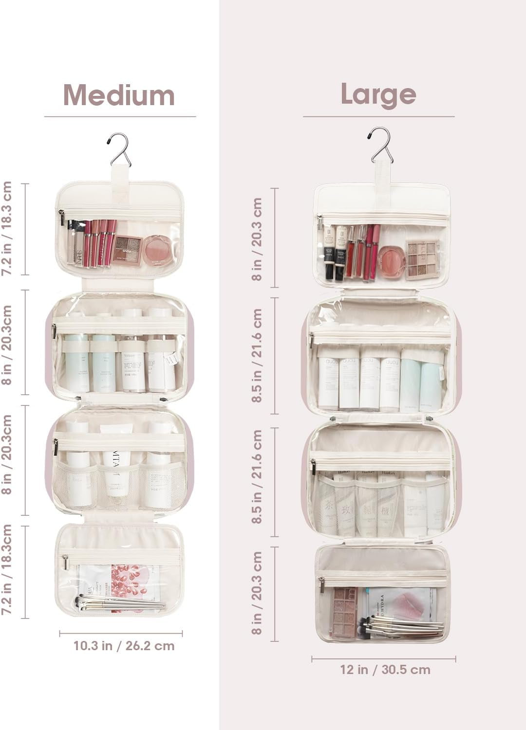 Hanging Travel Toiletry Bag for Women Wash Bag Cosmetics Makeup Bag Organizer for Travel Size Accessories (Dusty Rose (Medium))