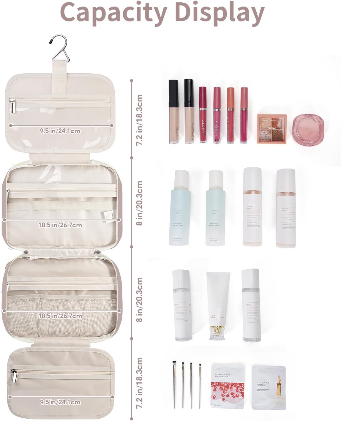 Hanging Travel Toiletry Bag for Women Wash Bag Cosmetics Makeup Bag Organizer for Travel Size Accessories (Dusty Rose (Medium))