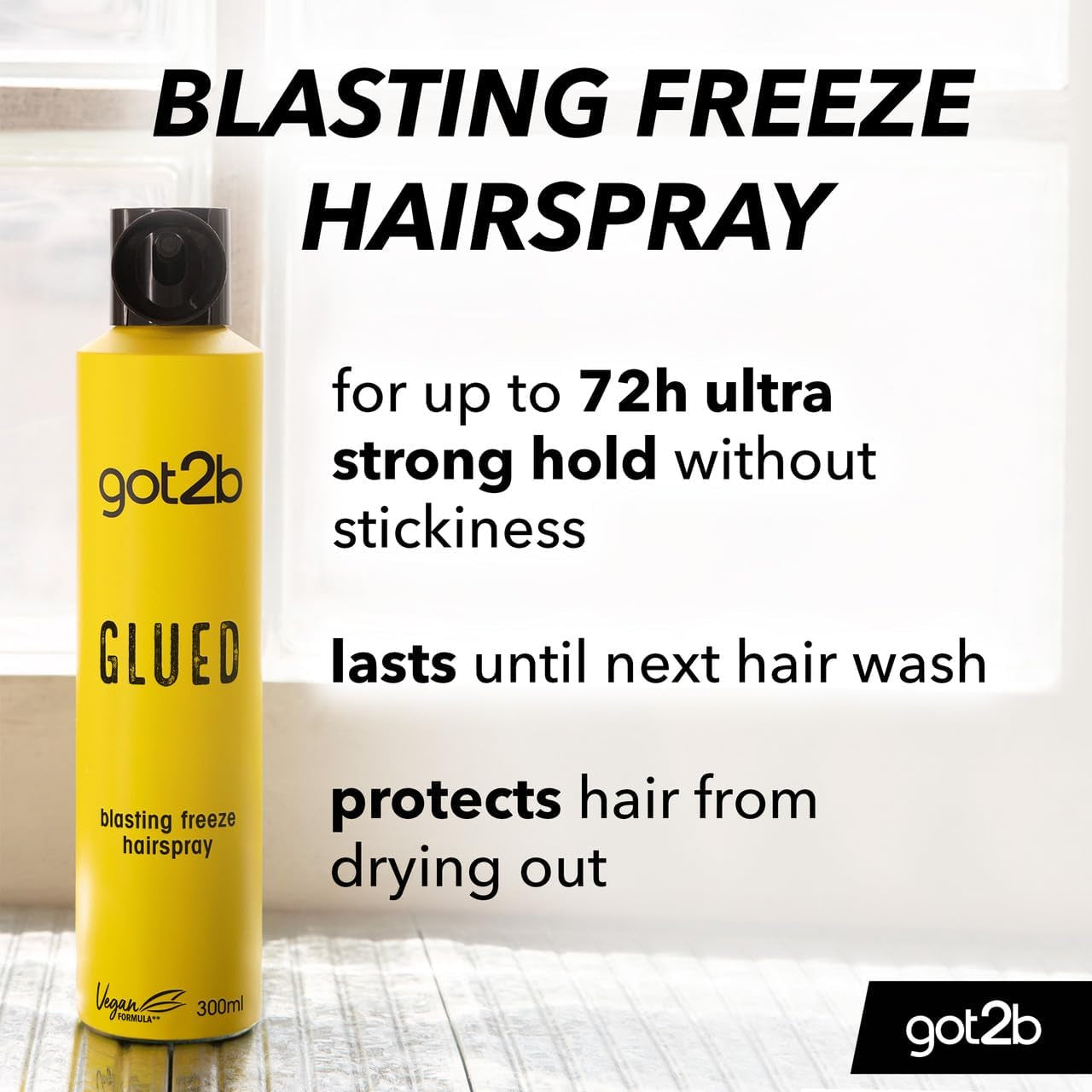 Glued Blasting Freeze Hairspray 300 Ml, Glued Hairspray for up to 72H Ultra Strong Hold, Hairspray , for Extreme Hairstyles, Vegan Formula