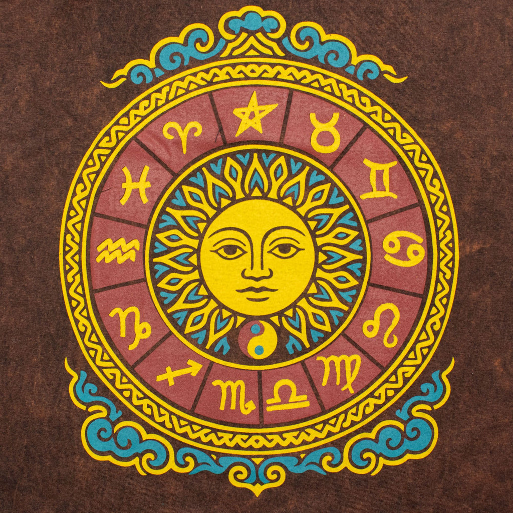 Nomad Sari Stonewashed Cotton T-Shirt - Sun & Zodiac - Brown - Medium