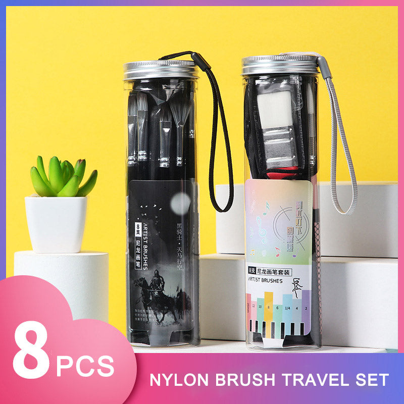 8pcs Cloth Bag Nylon Paint Brushes In Plastic Bucket