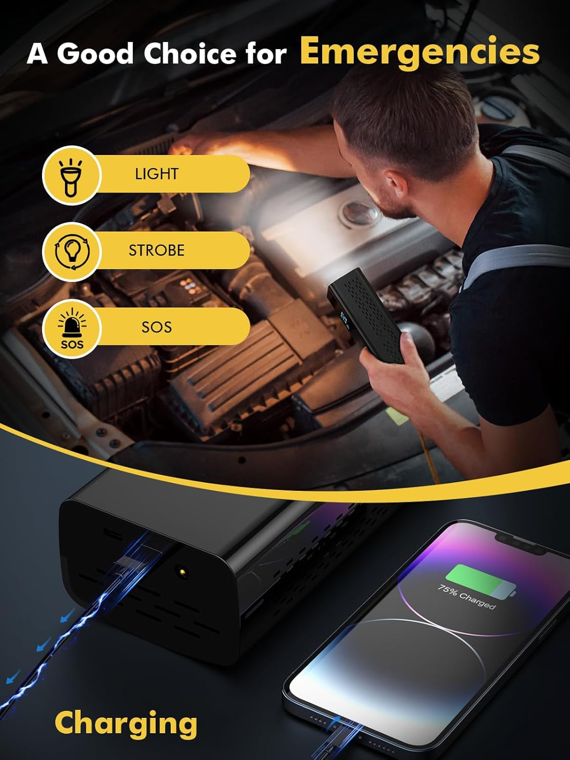 Cordless Tyre Inflator Portable Air Compressor - Fast 45L/Min Car Tyre Inflator with Power Bank Support, LED Lighting 6000Mah Battery, 4 Modes, Ideal for Cars Bikes Motorcycles and Balls