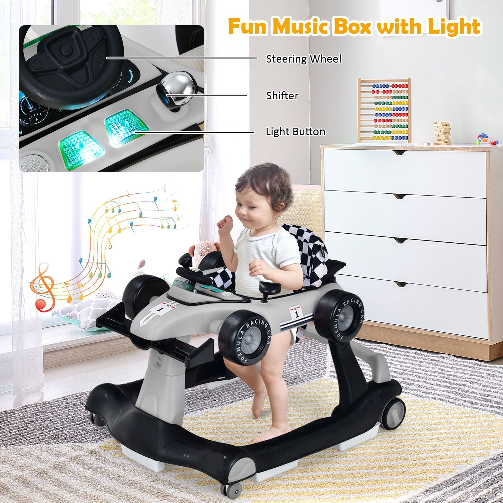 4-In-1 Baby Push Walker with Adjustable Height and Speed